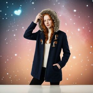 MUDO Navy Toggle Coat with Faux Fur Hood – Size M